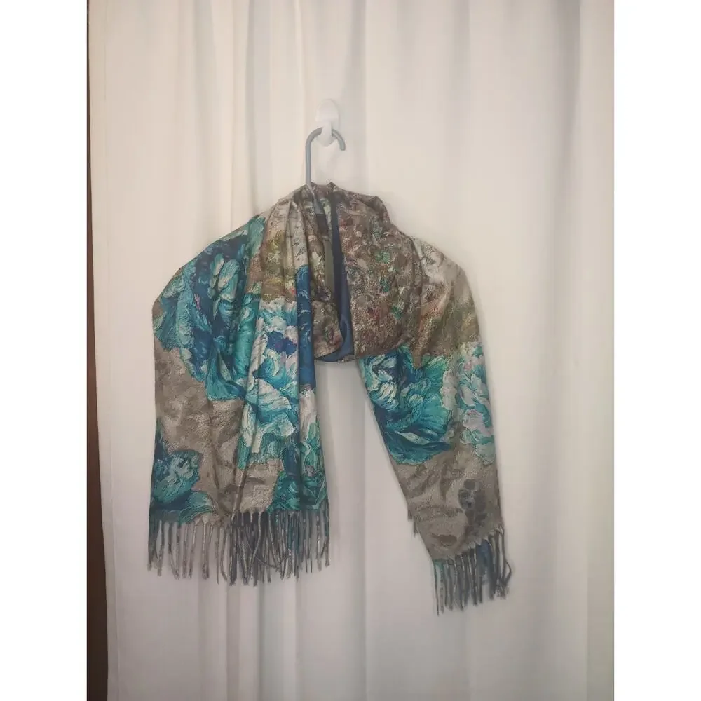 Womens Artsy Bird Scarf Shawl Viscose Cashmere Colorful Whimsical Boho Cozy